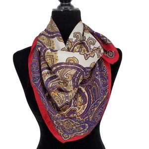 Vintage Silk Scarf Purple Red Multicolor Paisley 32" Square